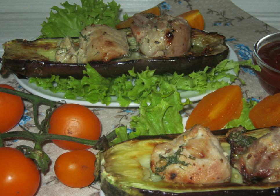 Рецепти:   Смачний  свинний  шашлик у баклажані