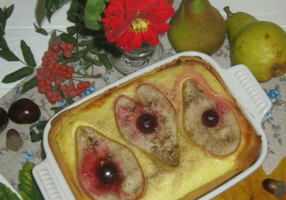 Рецепти:   Смачний ніжний домашній пиріг з сиром і грушами